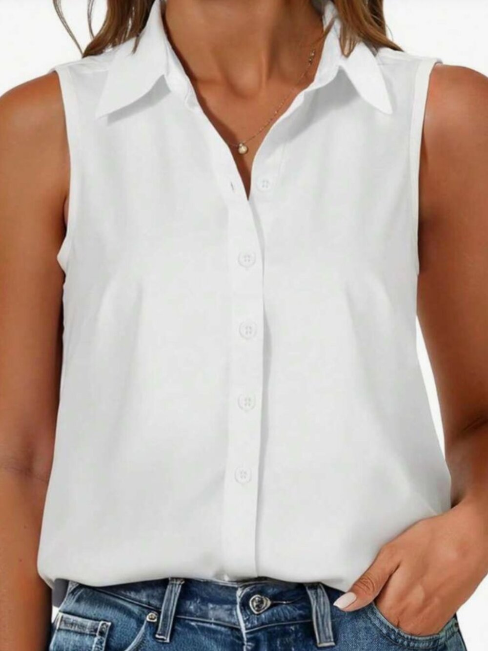 Ophelia Roe Sleeveless Button-Down Shirt in White